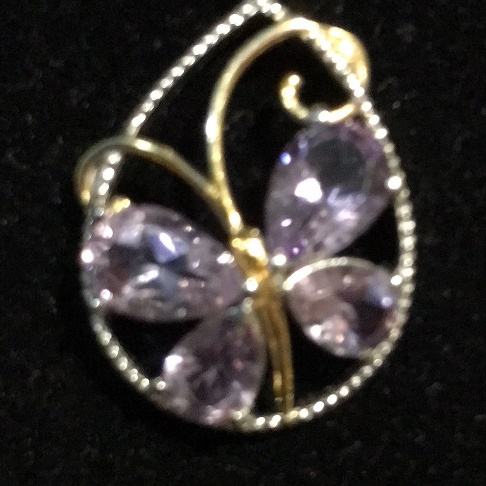 Necklace - Stainless Steel - Rose de France Amethyst - Butterfly - Picture 2 of 4